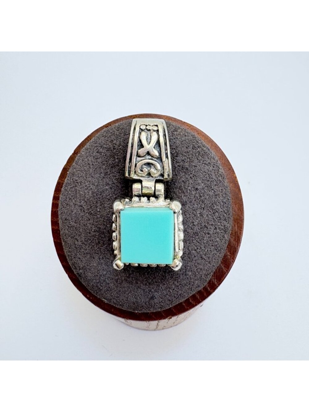 Turquoise Bezel Set Scroll Pendant Sterling Silver 925 Size 1.25" Length